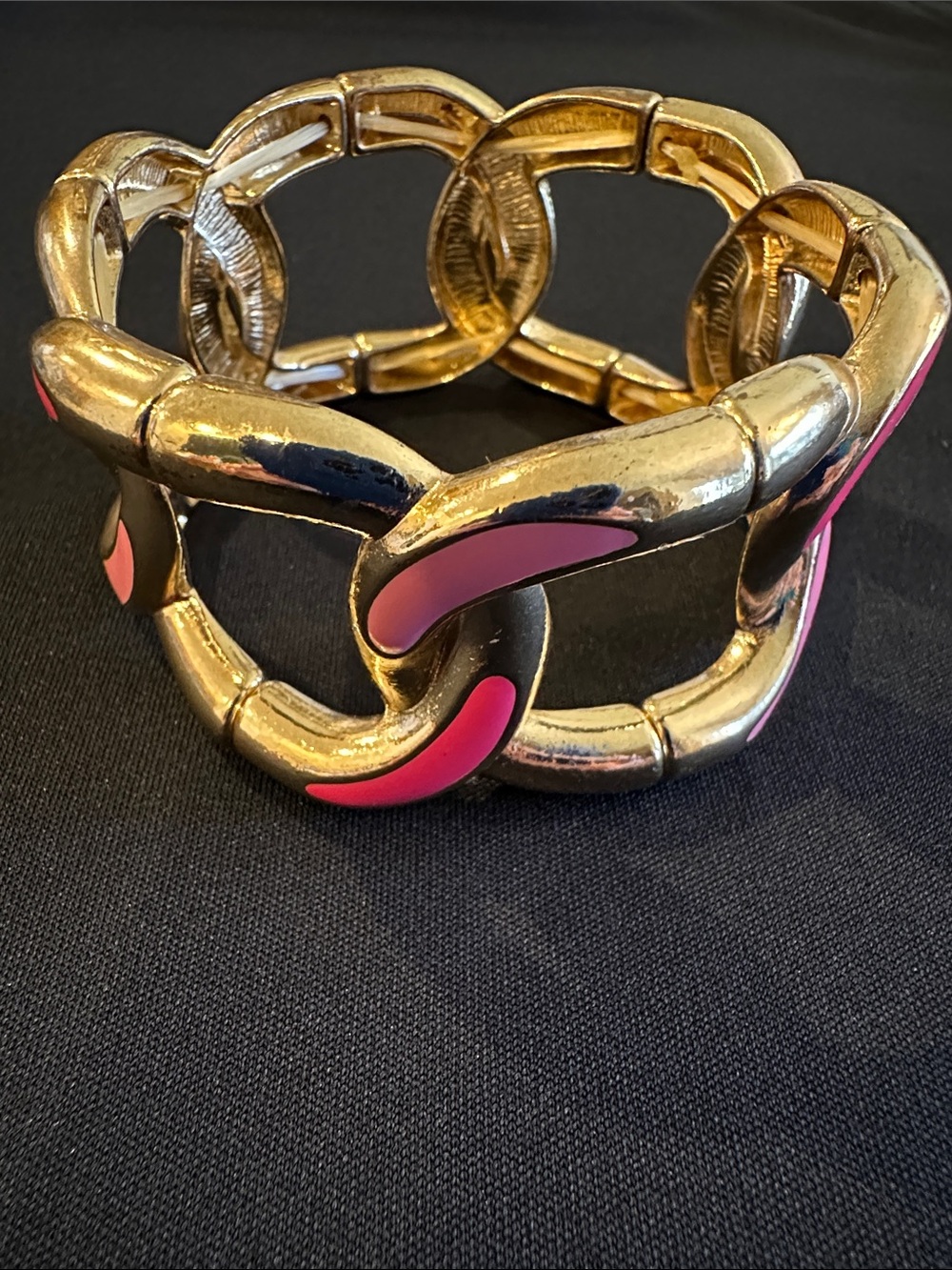 Gold-Link Bracelet with Pink Enamel Accents